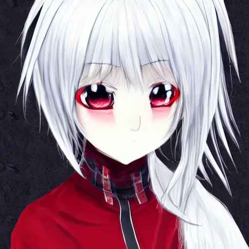 Image similar to white hair, red eyes, two little horn on the head, anime style, anime girl, sketch