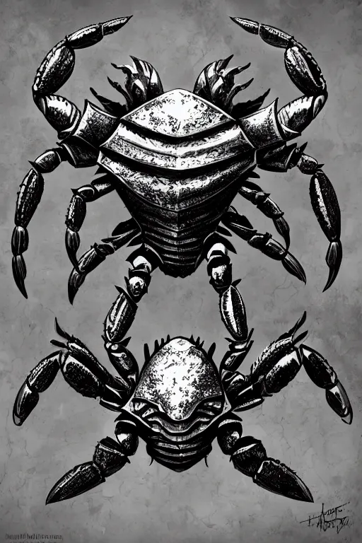 Image similar to armoured warrior humanoid crab monster, symmetrical, highly detailed, digital art, limpet themed armour, sharp focus, trending on art station, ambient lighting, kentaro miura manga art style