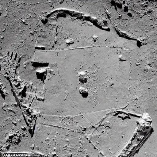 Prompt: satellite image of the giant remains of an ancient robot