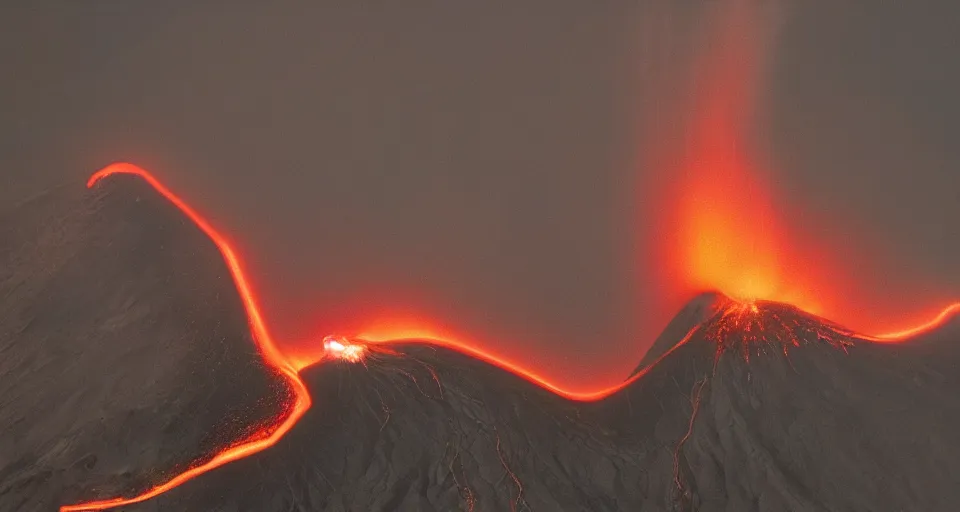 Image similar to a volcano made of ivory vines and crimson rocks enters in eruption, it spits a smoke in the shape of demonic eye, with Cry engine