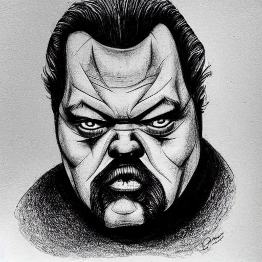 Prompt: “A detailed pen drawing of Orson Welles as a werewolf, close up”