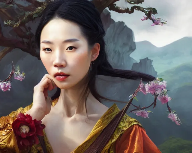 Prompt: photography of hong kong actress barbara yung, weng meiling, dressed as dongfang bubai, deep focus, d & d, fantasy, intricate, elegant, highly detailed, digital painting, artstation, concept art, matte, sharp focus, illustration, hearthstone, art by artgerm and greg rutkowski and alphonse mucha