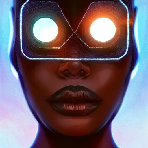 Image similar to symmetry!! solid cube of light, hard edges, product render retro - futuristic poster scifi, black face characters, intricate, elegant, highly detailed, digital painting, artstation, concept art, smooth, sharp focus, illustration, dreamlike, art by artgerm