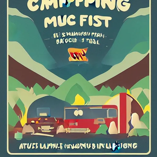 Prompt: a poster design of a camping music fest