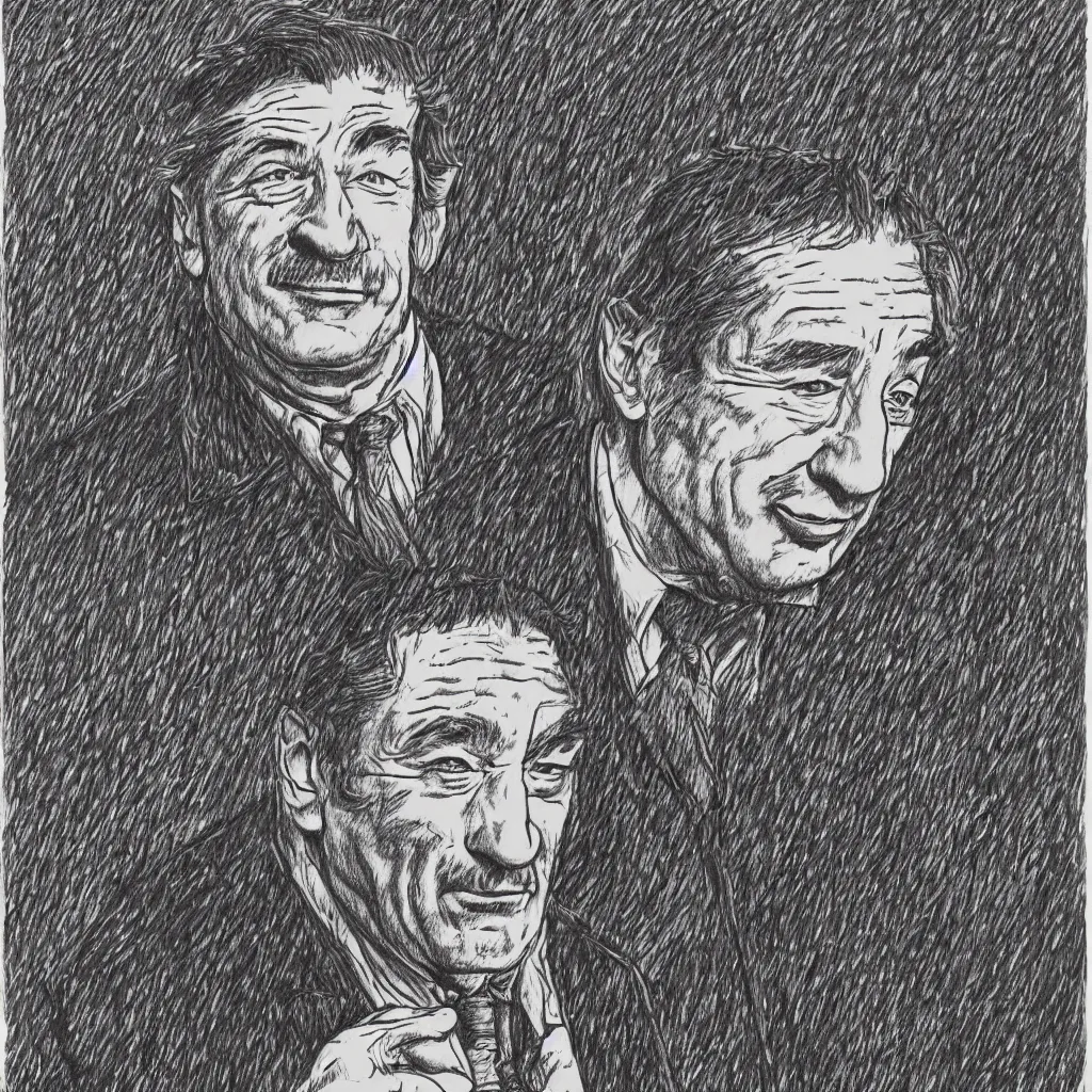 Image similar to a portrait of Robert Deniro drawn by Robert Crumb