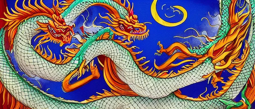 Prompt: A Chinese dragon guards the cosmic portal