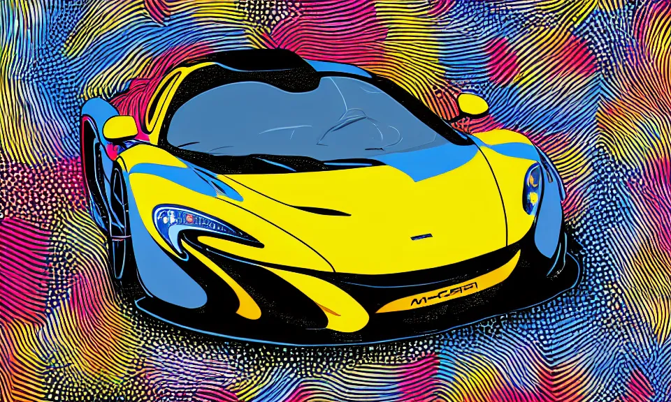 Image similar to pop art illustration of a mclaren p 1, abstract, adobe illustrator