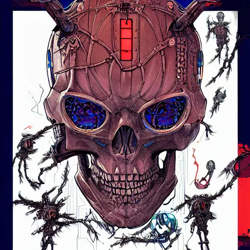 Image similar to portrait of a cybernetic evil undead skeleton sorcerer, cyberpunk concept art by josan gonzales and moebius and enki bilal and and dan mumford and jean claude meziere and philippe druilleg