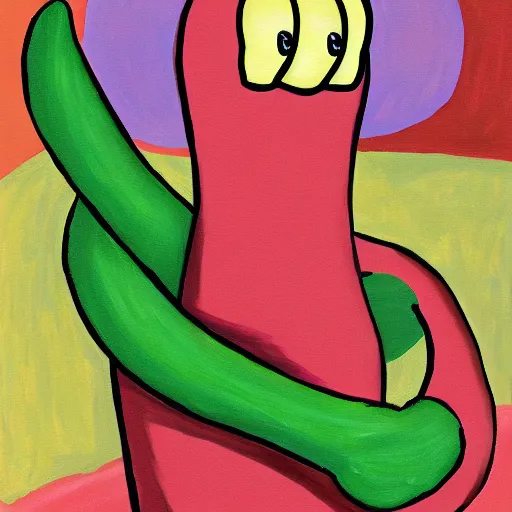 Prompt: bold and brash painted by squidward