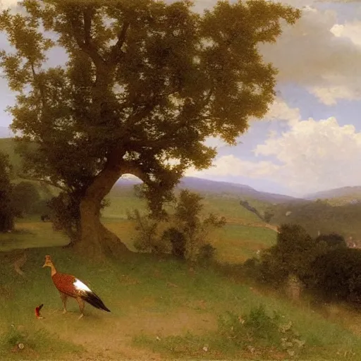 Image similar to an oak tree and a pheasant near poynings and the south downs by william - adolphe bouguereau