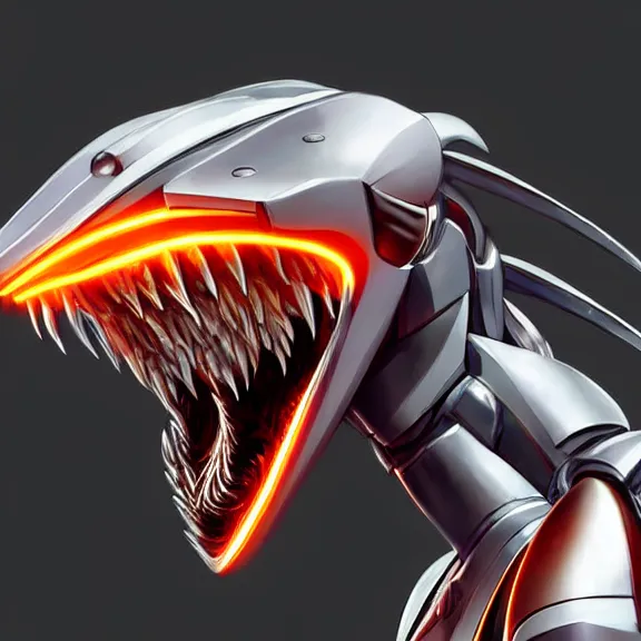 Image similar to close up mawshot of a perfect elegant beautiful stunning anthropomorphic hot female robot mecha dragon, with sleek silver metal armor, glowing OLED visor, looking the camera, eating camera pov, open dragon maw being highly detailed and living, pov camera looking into the maw, food pov, micro pov, prey pov, vore, digital art, pov furry art, anthro art, furry, warframe art, high quality, 8k 3D realistic, dragon mawshot art, maw art, macro art, micro art, dragon art, Furaffinity, Deviantart, Eka's Portal, G6