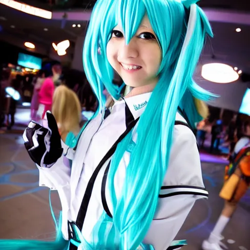 Image similar to photo of Hatsune Miku cosplay, high detailed