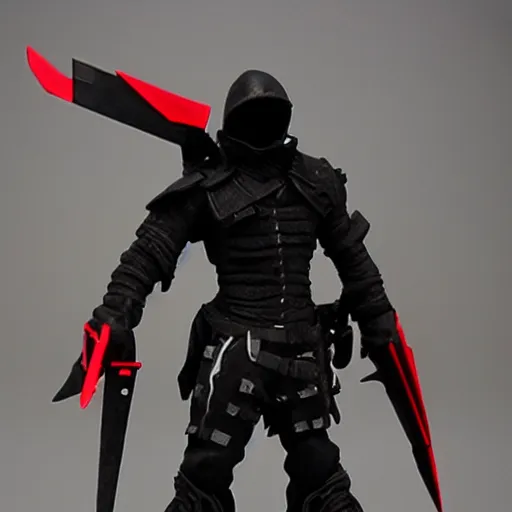 Image similar to [ prototype ] 2 0 0 9 like mercenary black red blade for arm epic hood edgy in apocalyptic city
