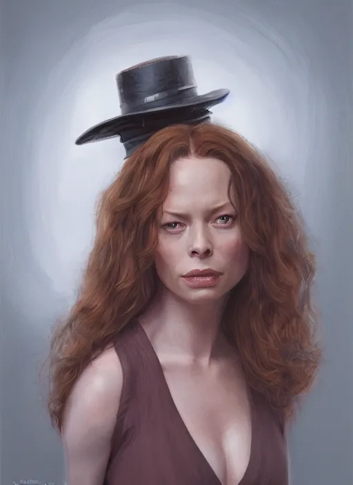 Image similar to portrait of Rebecca Ferguson as Rose The Hat in Doctor Sleep (2019), highly detailed, centered, solid color background, digital painting, artstation, concept art, smooth, sharp focus, illustration, artgerm, donato giancola, Joseph Christian Leyendecker, Les Edwards, Ed Repka, WLOP