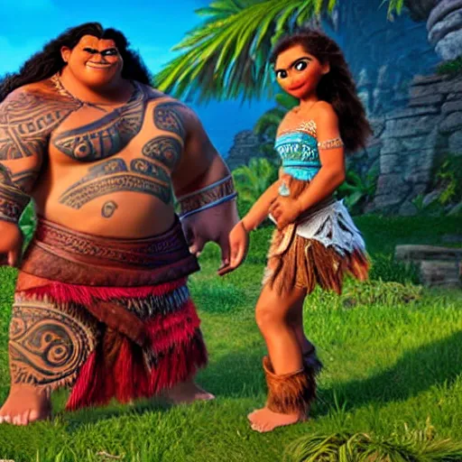 Prompt: moana fighting with zeus in the style of god of war