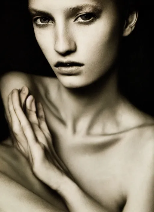 Image similar to close - up portrait of beautyful girl, fine art photo portrait by paolo roversi,