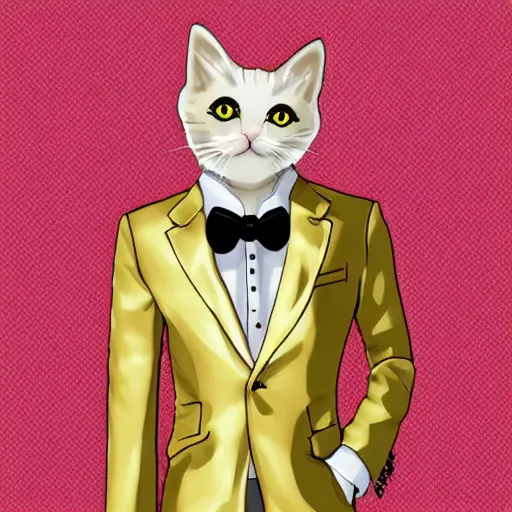 Image similar to anime styled kitten in gold suit