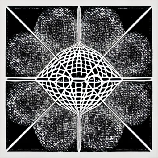 Image similar to a black and white drawing of a geometric lattice international space station made of chrome and filled with equipment, a microscopic photo by ernst haeckel, zbrush central, kinetic pointillism, intricate patterns, biolumiescence, photoillustration