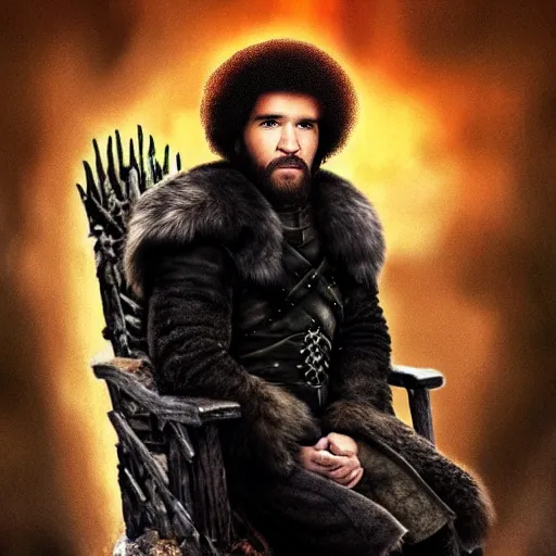 Image similar to bob ross in game of thrones screaming at jon snow