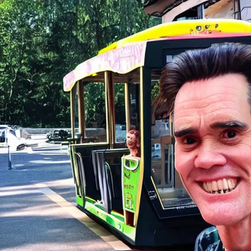 Image similar to a cablecar that looks like jim carrey