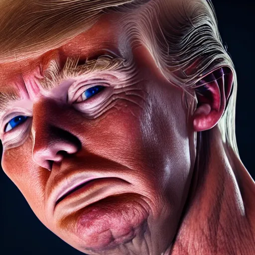 Image similar to Donald Trump with translucent skin, visible muscles and veins and arteries and bones and spine and nerves, beautiful detailed intricate insanely detailed octane render, 8K artistic photography, photorealistic, chiaroscuro, by David Cronenberg, Raphael, Caravaggio