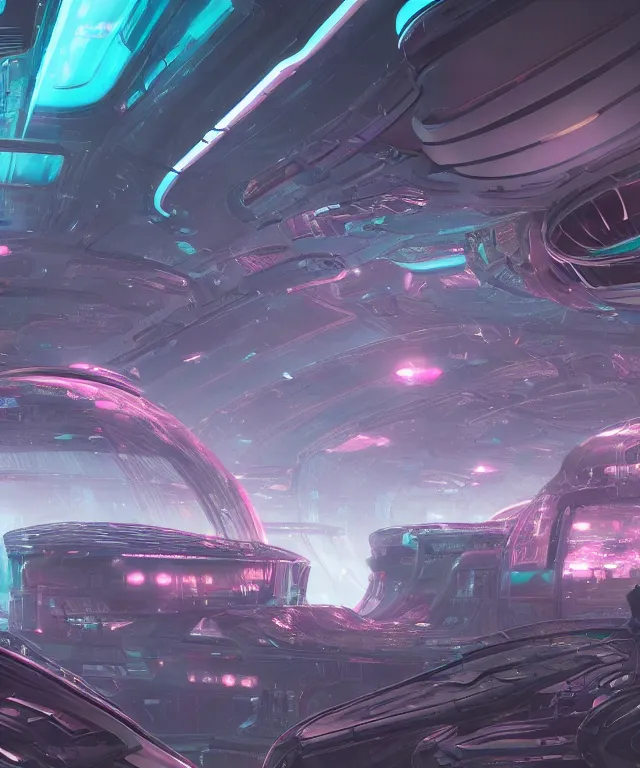 Image similar to a futuristic space colony, large bubble archaeologies, highly detailed, sci-fi, high-tech, neon lights, alien technology, trending on artstation, sharp lines, clear focus