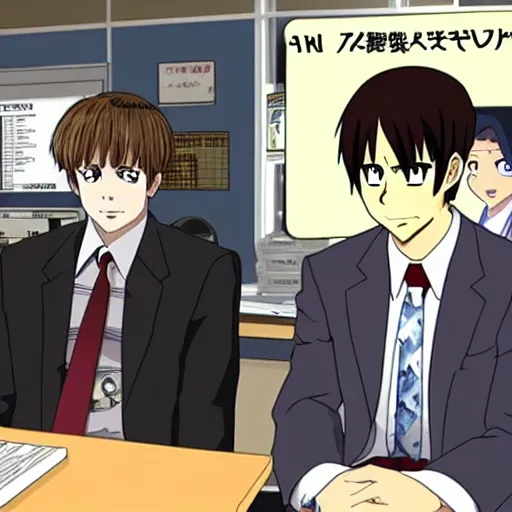 Prompt: the office tv show(2005) if it were an anime high detail