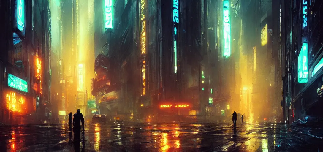 Image similar to cityscape, neon, blade runner, neuromancer, painted by greg rutkowski, painted by igor kieryluk, high detail, dramatic light, digital art, trending on artstation