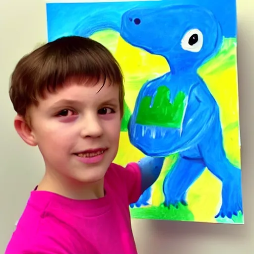 Prompt: a child's painting of a friendly dinosaur