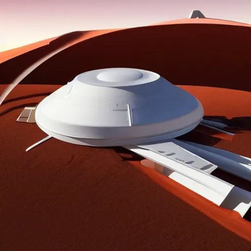 Image similar to a Space X design inspired, huge, white colored, tall, rounded rectangular shaped five-level cargo personnel planetary transport vehicle with orange accents, wires and tubes, communication systems, antennas, hemisphere shaped life support on top, stairs, big off road wheels, on a flat desert planet, bright sunlight, high quality, 3D render, long shot, clear blue sky, detailed, sharp