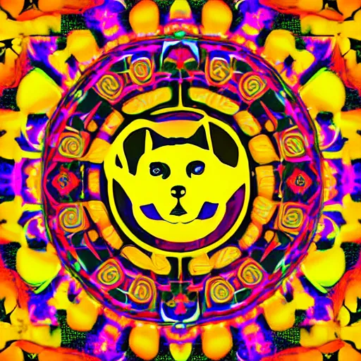 Image similar to Dogecoin psychedelic art generated by AI