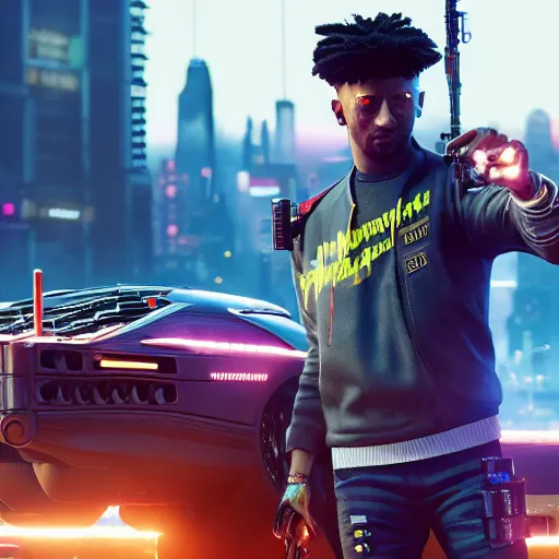 Image similar to 2 1 savage in cyberpunk 2 0 7 7, gameplay screenshot, detailed