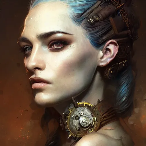 Image similar to a beautiful portrait of a steampunk goddess, a detailed painting by greg rutkowski and raymond swanland, featured on cgsociety, fantasy art, detailed painting, artstation hd, photorealistic