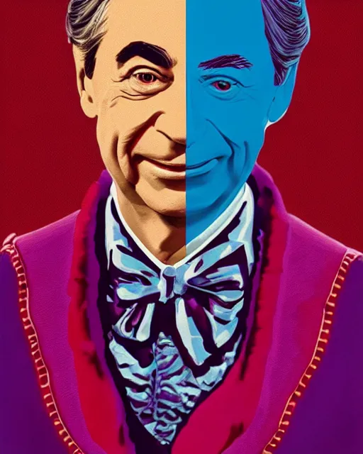 Image similar to Fred Rogers as Willy Wonka, digital illustration portrait design, detailed, gorgeous lighting, dynamic portrait