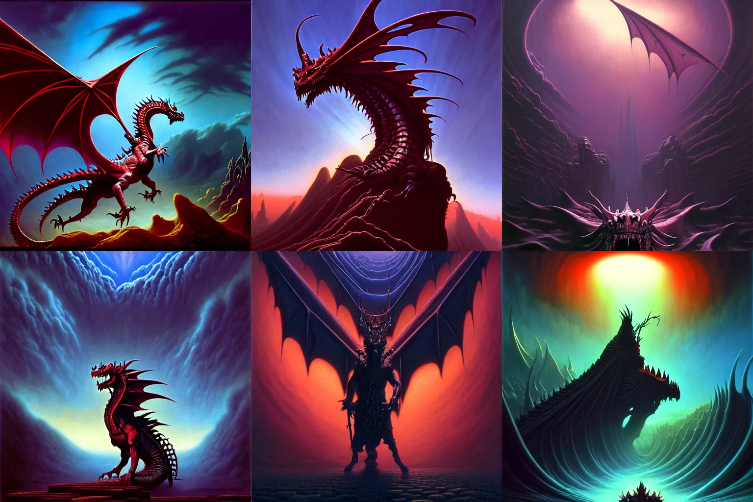 Prompt: Dramatic portrait of A gothic dragon in a cinematic scene from the underworld, by Tim Hildebrandt, by Wayne Barlowe, by Bruce Pennington, by Zdzisław Beksiński, by Paul Lehr, oil on canvas, masterpiece, trending on artstation, featured on pixiv, cinematic composition, astrophotography, dramatic pose, beautiful lighting, sharp, details, details, details, hyper-detailed, no frames, HD, HDR, 4K, 8K
