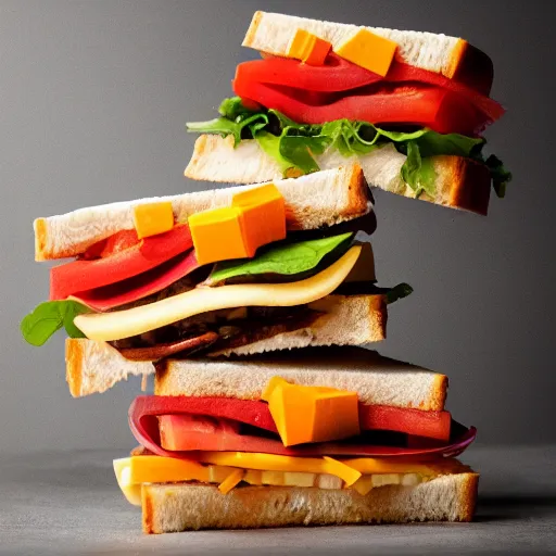 Image similar to sandwich of led lights with tofu, tomato and cheddar, studio photo, amazing light