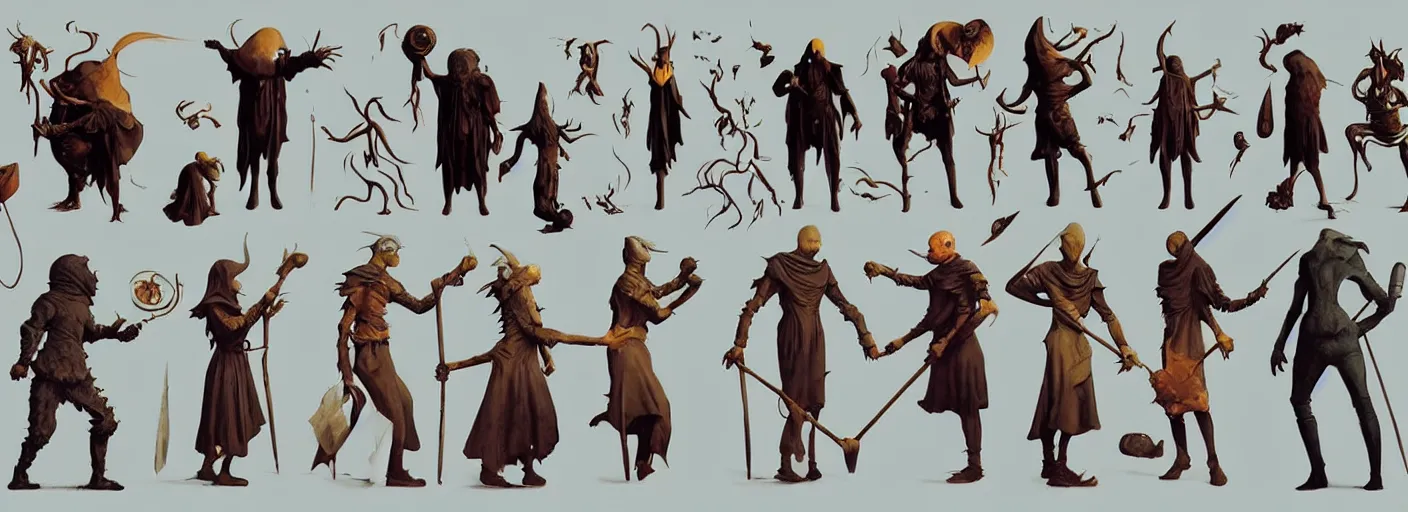 Image similar to full - body surreal d & d rpg character concept art anatomy, action pose, very coherent and colorful high contrast masterpiece by norman rockwell franz sedlacek hieronymus bosch dean ellis simon stalenhag rene magritte gediminas pranckevicius, dark shadows, sunny day, hard lighting, reference sheet white background