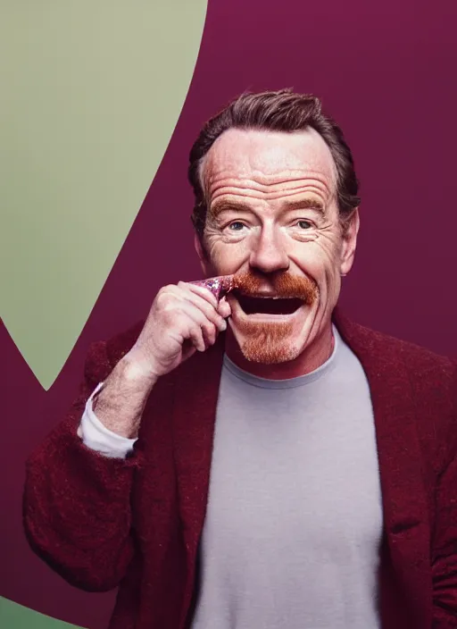 Prompt: portrait of bryan cranston at a cranberry eating contest, bulging cheeks eating cranberries, open mouth, hamster cheeks, studio light, bloom, detailed face, magazine, press, photo, steve mccurry, david lazar, canon, nikon, focus