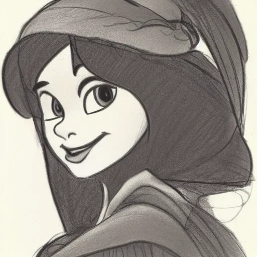 Image similar to milt kahl pencil sketch of chloe grace moretz in disney snow white