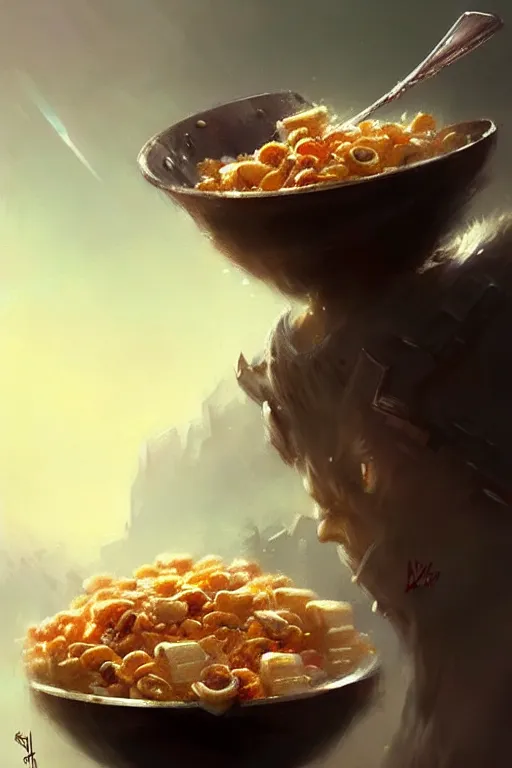 Prompt: greg rutkowski. godlike bowl of cereal