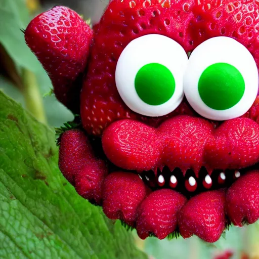 Image similar to strawberry creature with multiple eyes