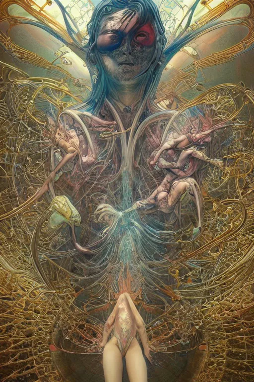 Prompt: swimming through time, inter dimensional clockwork, metaphysical implosion, by artgerm and yoshitaka amano and moebius and hr giger and zdislaw beksinski and alphonse mucha, hyperdetailed, symmetry, glamour, surreal, dc comics, ornate, stunning, nebula, explosions in the sky, trending on artstation