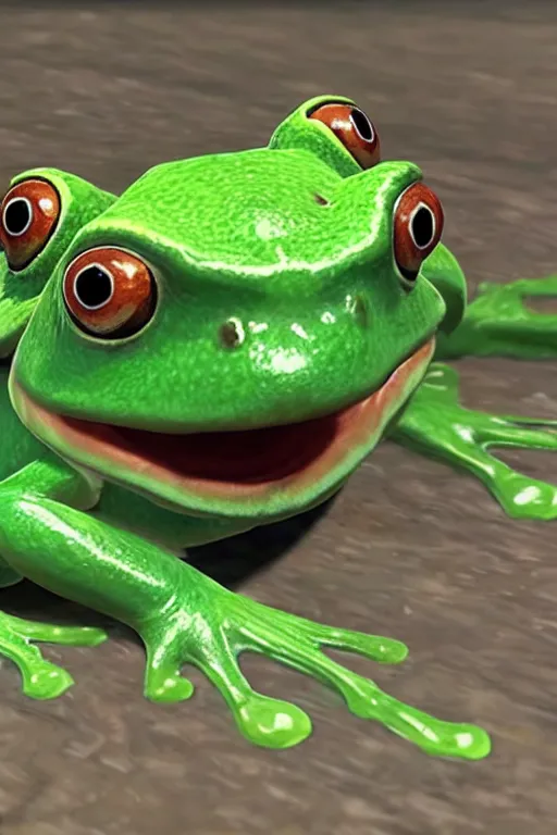 Prompt: in game footage of a frog from the legend of zelda breath of the wild, breath of the wild art style.