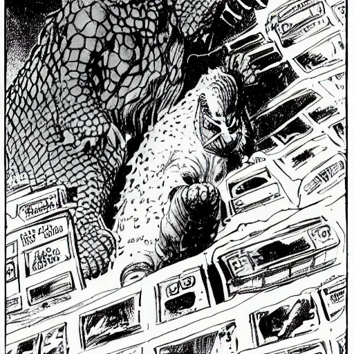 Prompt: godzilla by alan moore