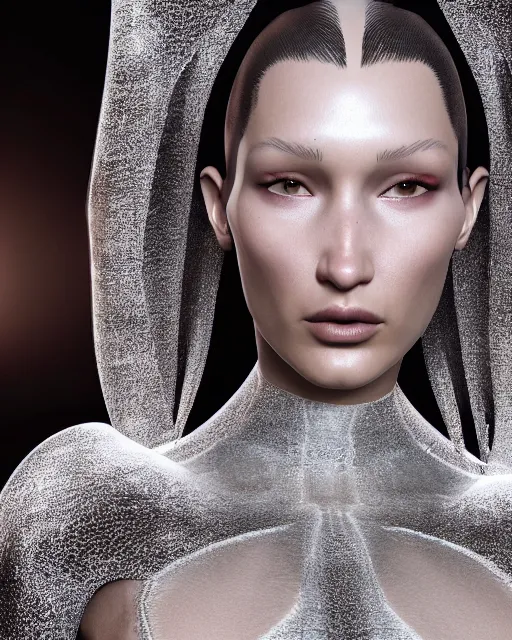 Image similar to a highly detailed metahuman 8 k close up render of bella hadid in iris van herpen dress made in unreal engine 4