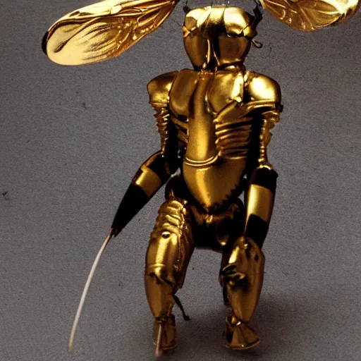 Prompt: Insect man in shining golden armor