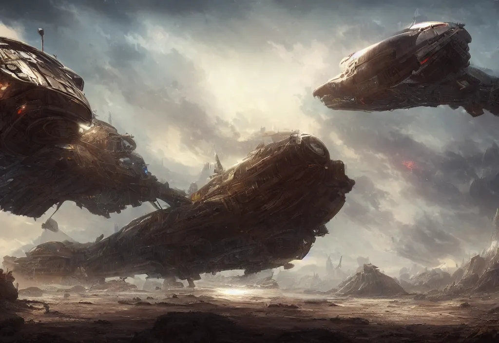 Prompt: sci - fi fantasy landscape with crashed ship, high details, 4 k, 8 k, best, accurate, trending on artstation, artstation, photorealism, ultrarealistic
