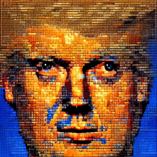 Prompt: portrait mosaic of trump with robot eyes, 4k, intricate details, digital, between heaven and hell