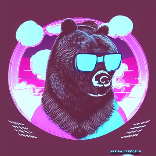 Prompt: highly detailed realistic concept art of a bear wearing sunglasses, outrun synthwave style