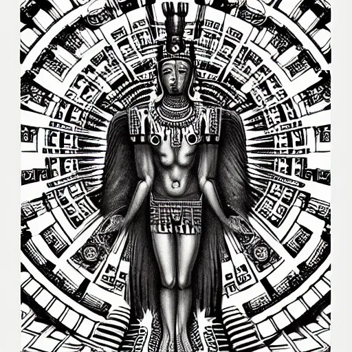 Image similar to aztec vishnu, symmetrical, alex gray